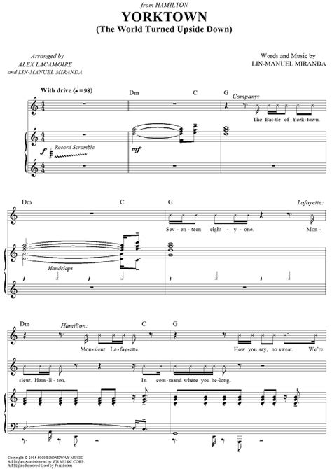 An american musical with premium hal leonard sheet music arranged for piano. Image result for hamilton sheet music guitar | Hamilton ...