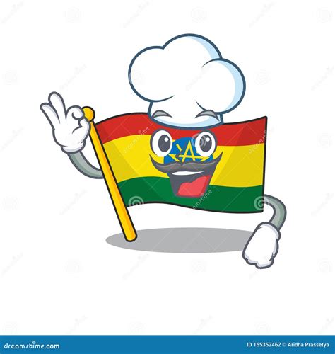 Happy Chef Flag Ethiopia Cartoon Character With White Hat Stock Vector