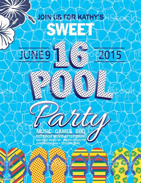 Looking for inspiration for a fun sweet 16 party? Sweet 16 Pool Party Invitation With Water Palm Trees Stock Illustration - Download Image Now ...