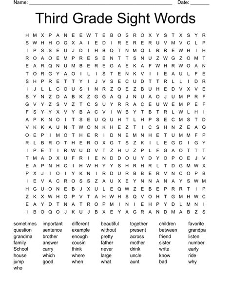 Third Grade Sight Words Word Search Wordmint