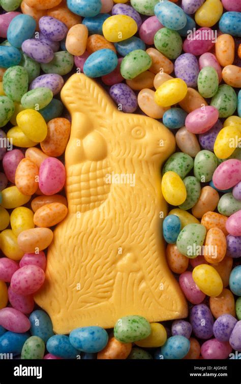 White Chocolate Candy Rabbit With Jelly Beans Stock Photo Alamy