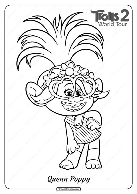 printable trolls  queen poppy coloring page