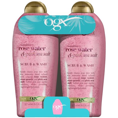 Ogx Sensitive Rose Water And Pink Sea Salt Scrub And Wash 195 Fl