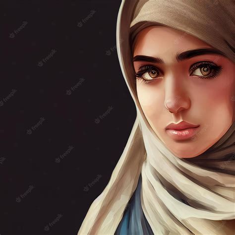 Premium Photo Beautiful Muslim Woman With Hijab Portrait Cartoon Illustration