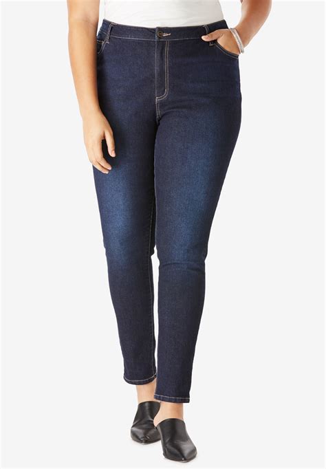 skinny jeans with invisible stretch® waistband by denim 24 7® plus size straight leg full beauty