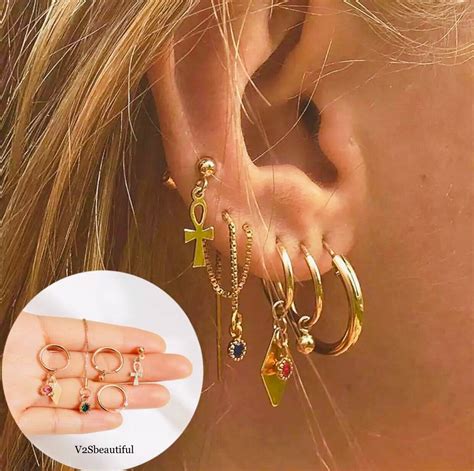 Earrings Set For Multiple Piercings Gold Multi Pack Stacking Etsy