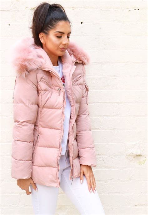 Harper Quilted Longline Hooded Puffer Coat With Faux Fur Trim And Belt In Soft Pink Fashion