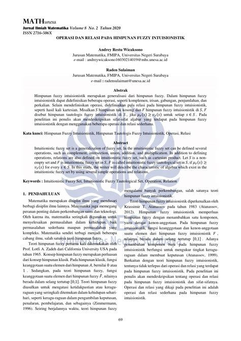 PDF Operasi Dan Relasi Pada Himpunan Fuzzy Intuisionistik