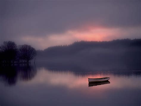 Forest Lake Boat Fog Sunrise Reflection Wallpaper 2048x1548 179122