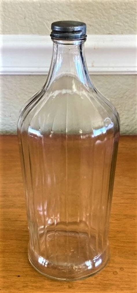 Vintage Hazel Atlas Large Fluted Glass Bottle With Zinc Cap Etsy