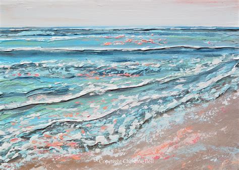 Original Abstract Beach Painting Textured Seascape Coastal Blue White