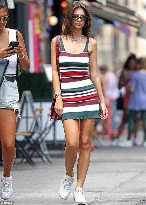 Emily Ratajkowski Flaunts Curves In Striped Bodycon Dress In Nyc Emily Ratajkowski Style