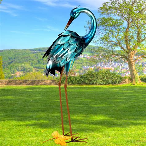 Buy Chisheen Crane Garden Statues Metal Garden Crane Outdoor Blue
