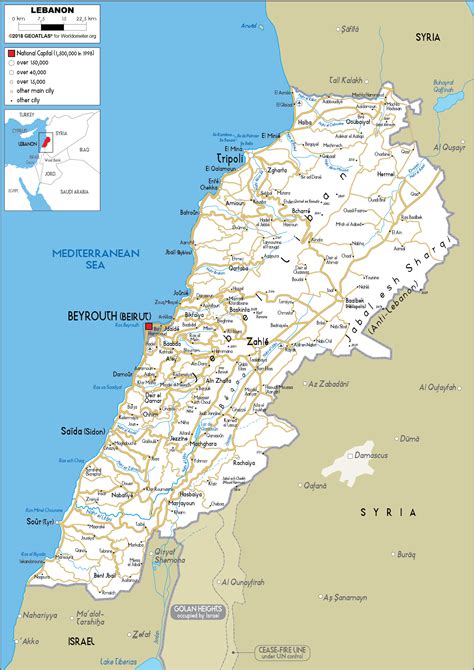 Large Size Road Map Of Lebanon Worldometer