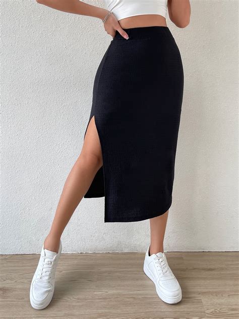High Waist Split Thigh Skirt