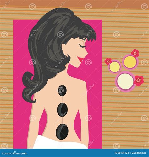 Woman Getting Hot Stone Massage In Spa Salon Stock Vector Illustration Of Massage Basalt