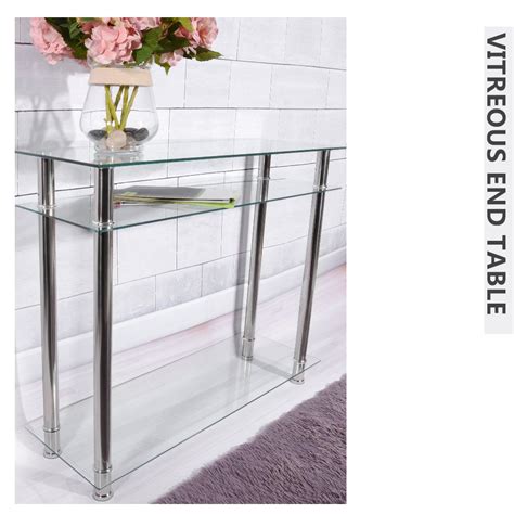 Panana Modern French Style Long Narrow Chrome Console Table Glass Shelves 2 Tier Modern Hall