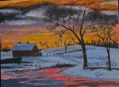 Winter Sunset Painting Sunset Painting Original Landscape