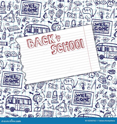 Back To School Supplies Sketchy Notebook Pattern Stock Vector