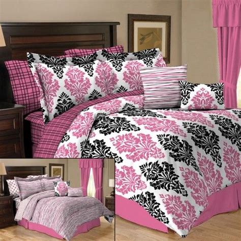Black and pink twin comforter sets. Details about pink black damask 10pc comforter set twin or ...