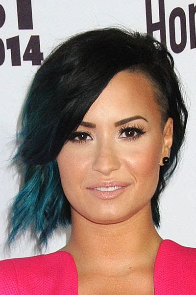 Demi Lovato Straight Black Dip Dyed Ombré Side Part Sideswept Bangs