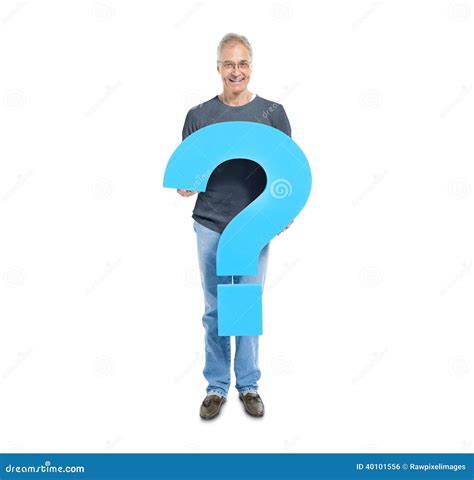 A Casual Man Holding A Blue Question Mark Stock Photo Image Of Person