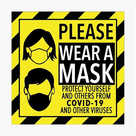 Please Wear A Face Mask Yellow Caution Warning Business And Store