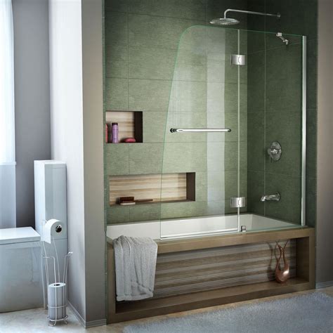 dreamline aqua 48 in x 58 in semi framed pivot tub and shower door in chrome with handle shdr