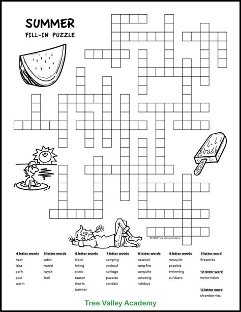 Challenge your upper elementary or older child to find all the hidden words of this printable word search. Summer Fill-In Puzzles for Kids | Fill in puzzles, Printable puzzles for kids, Word games for kids