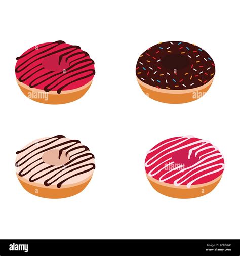Set Of Colorful Donuts Isolated On White Background Isometric View