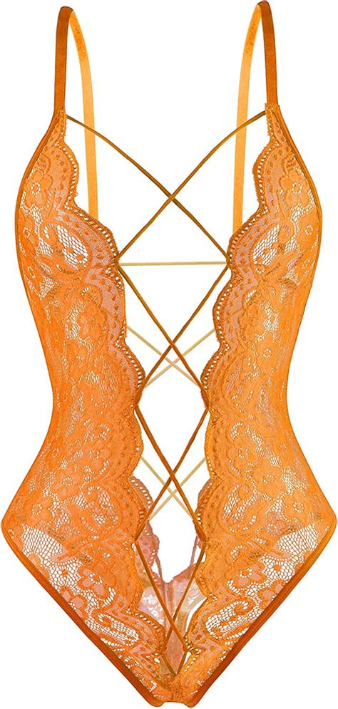 Adsexy Lingerie For Women Deep V Neck Sexy Lace Teddy Bodysuit See