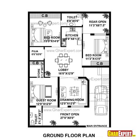 House Plan For 35 Feet By 50 Feet Plot Plot Size 195 Square Yards