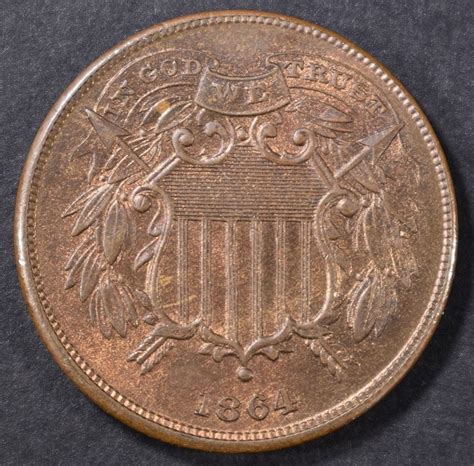1864 Small Motto 2 Cent Piece Ch Bu Rb