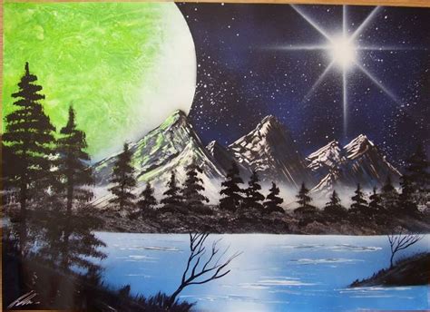 Green Moon Over The Mountains Spacepainting Spraypainting Art Ivan
