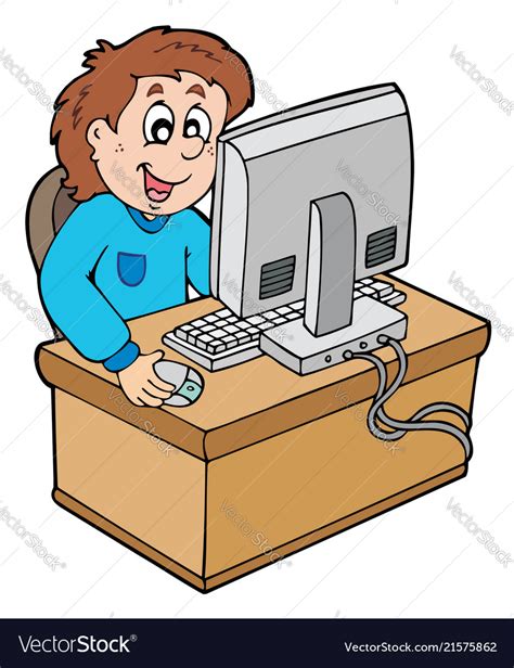 Cartoon Boy Working With Computer Royalty Free Vector Image