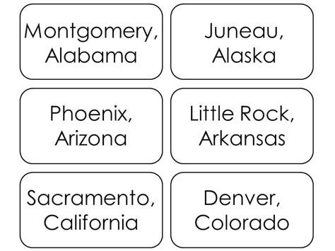 Printable List Of 50 States And Capitals 50 States Flash Cards With Images