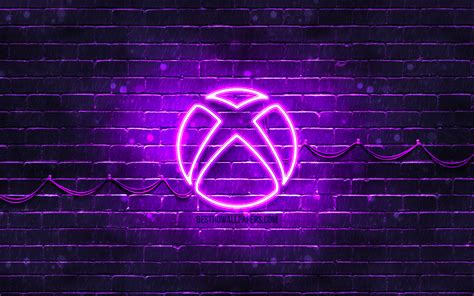 download wallpapers xbox violet logo 4k violet brickwall xbox logo brands xbox neon logo