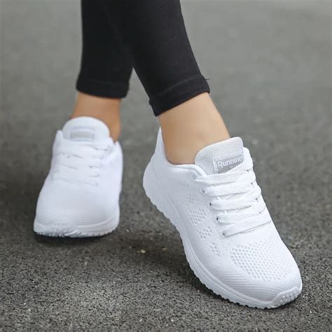 Akexiya White Sneakers Women Sport Shoes Lace Up Running Shoes Woman 2019 Fashion Mesh Round