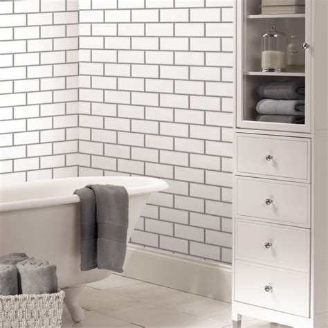 Custom building products porcelain tile white 50 lb. Fine Decor White Ceramica Subway Tile Wallpaper ...