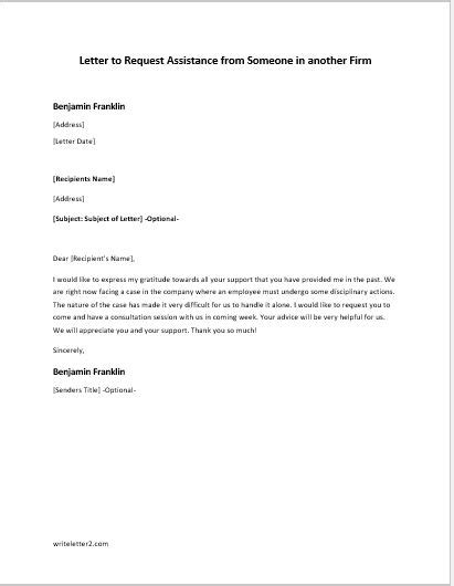 Letter Requesting Assistance Sample