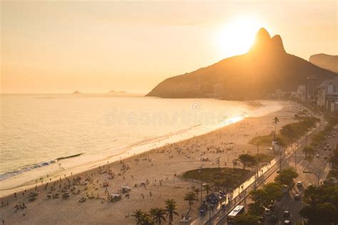 Warm Sunset At Ipanema Beach In Rio De Janeiro Stock Photo Image Of