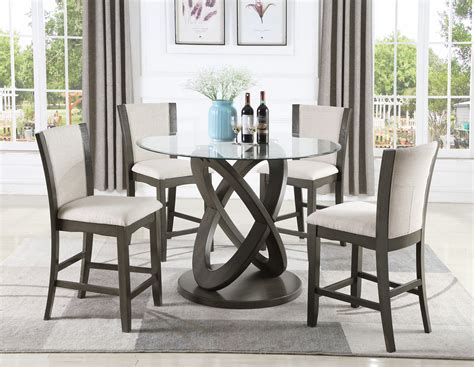 Roundhill Cicicol 5 Piece Glass Top Counter Height Dining Table With Chairs Gray