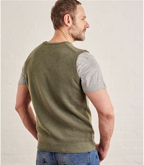 Sage Leaf Mens Lambswool Knitted Slipover Woolovers Uk