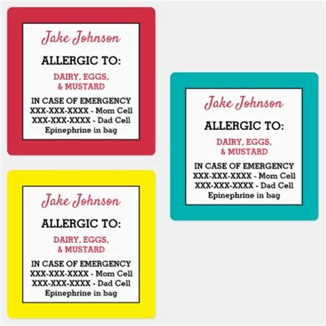 Medical Alert Kids Allergy Alert School Daycare Labels