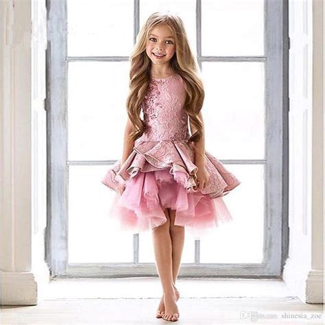 Princess Girls Pageant Dresses Knee Length Pink Kid Formal Wear