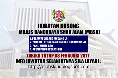 Senarai jawatan kosong kerajaan terkini bulan oktober sehingga november 2014 ! Jawatan Kosong Majlis Bandaraya Shah Alam (MBSA) - 08 ...