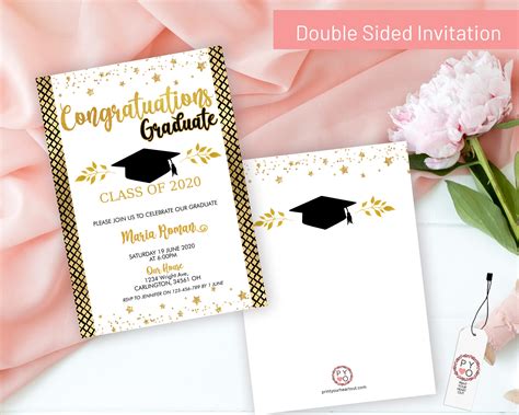 Congratulations Gold Graduation Invitation Printable Template Gold