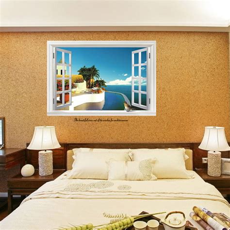 3d Window Sea View Removable Pvc Wallpaper Self Adhesive Mural Decal