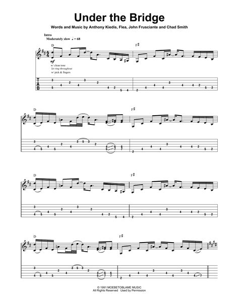 Red Hot Chili Peppers Under The Bridge Sheet Music And Printable Pdf