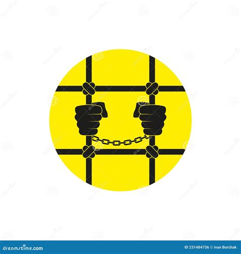 The Prisoners Hands Are Held By The Bars Flat Vector Illustration